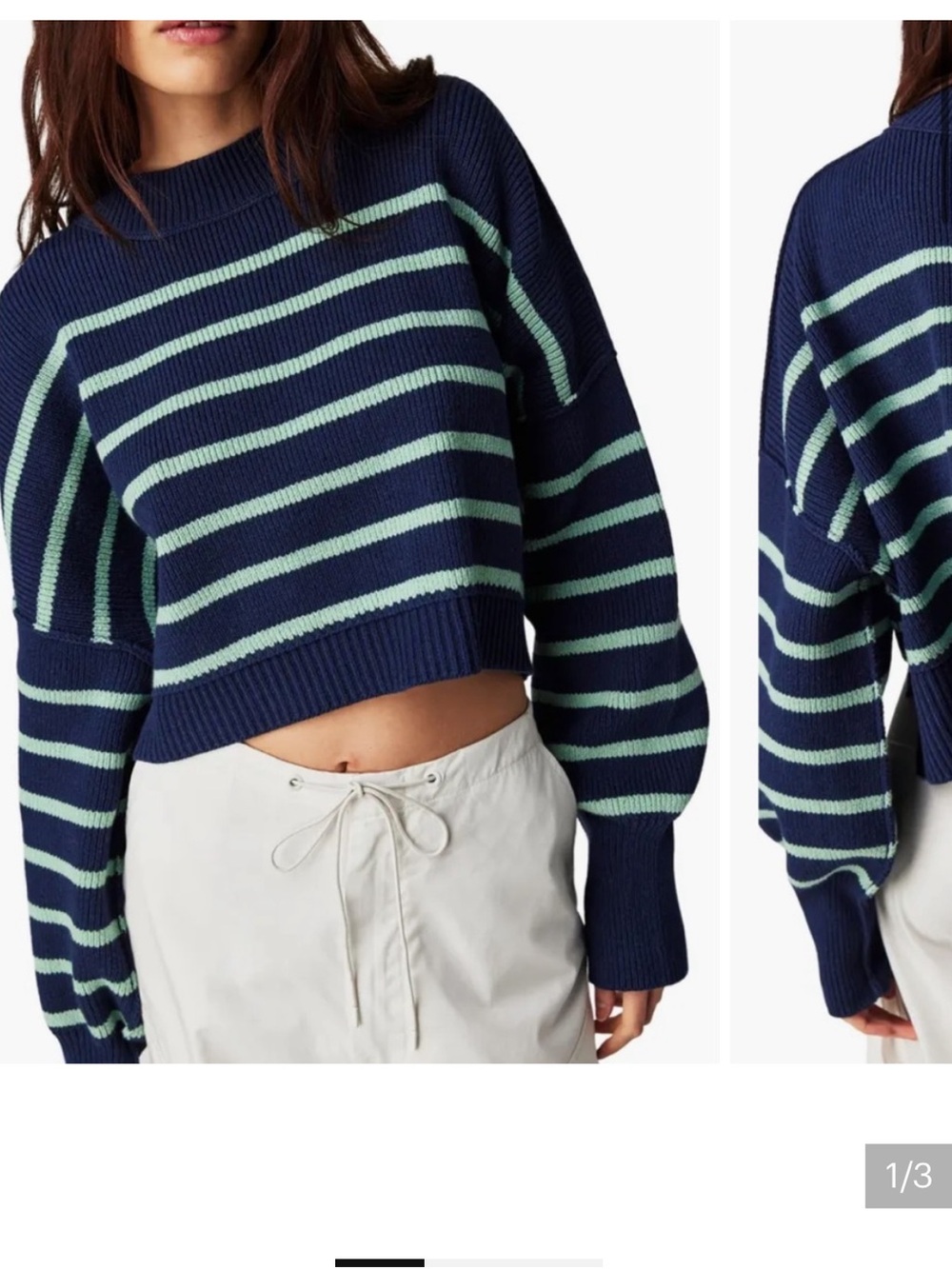 Free People Easy Street Navy Stripe Crop Pullover Sz M